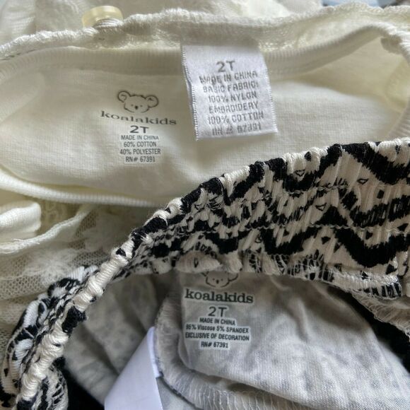 Koala Kids Girls Outfit Size 2T Sahara Black Cream Lace Funky Print Top Shorts - Picture 3 of 7
